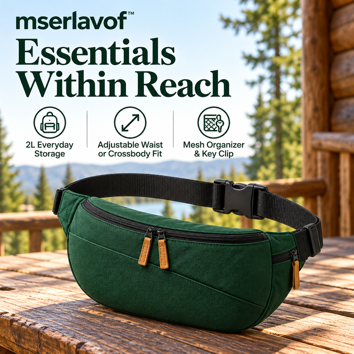 mserlavof™ PacePocket 2L Waist Pack | Adjustable Hiking Belt Bag and Crossbody Sling with Organizer Pocket & Key Clip
