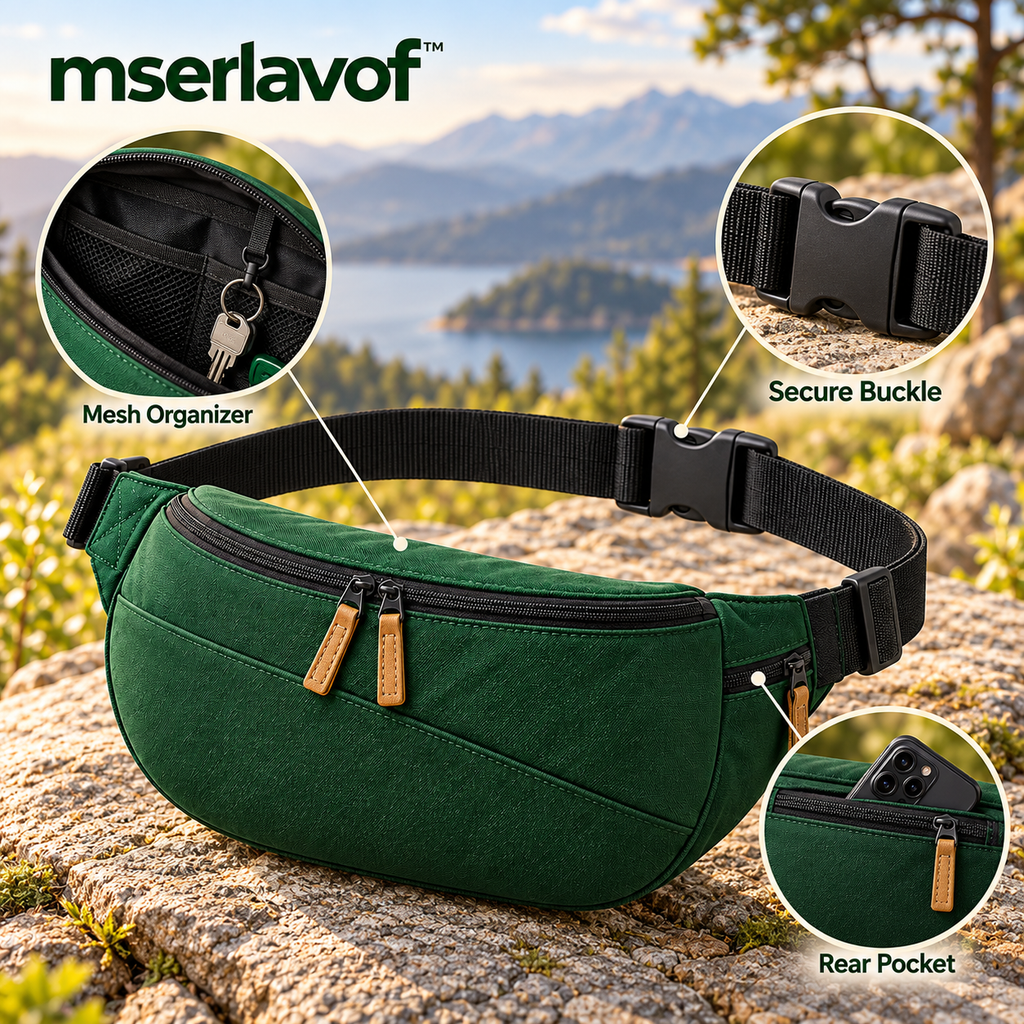 mserlavof™ PacePocket 2L Waist Pack | Adjustable Hiking Belt Bag and Crossbody Sling with Organizer Pocket & Key Clip