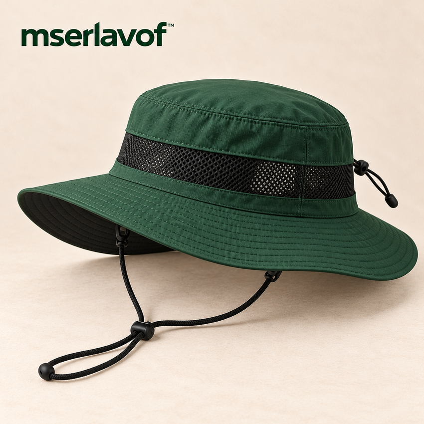mserlavof™ HorizonBrim Packable Outdoor Hat | Wide-Brim Hiking and Fishing Hat with Mesh Ventilation, Adjustable Fit & Removable Chin Cord