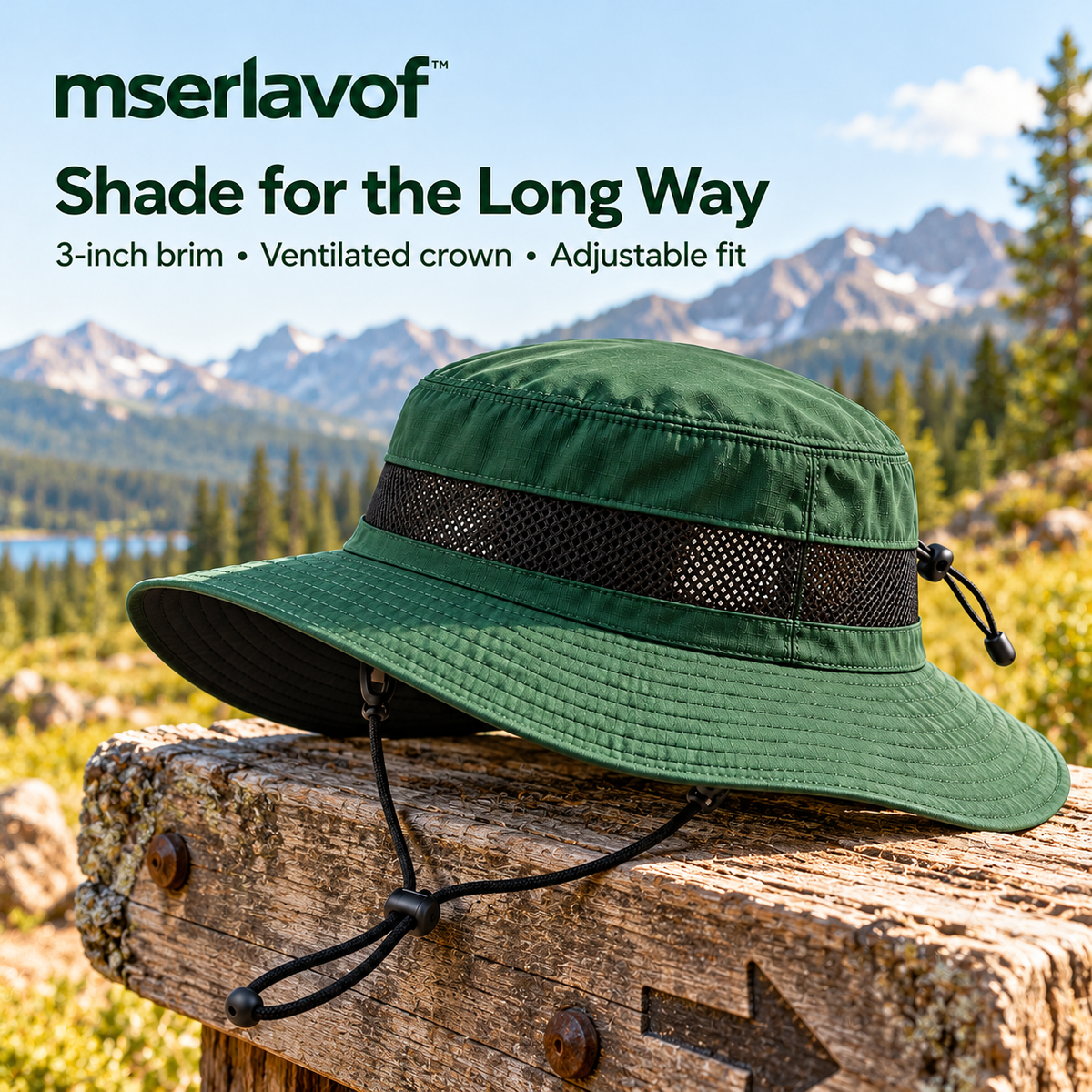 mserlavof™ HorizonBrim Packable Outdoor Hat | Wide-Brim Hiking and Fishing Hat with Mesh Ventilation, Adjustable Fit & Removable Chin Cord