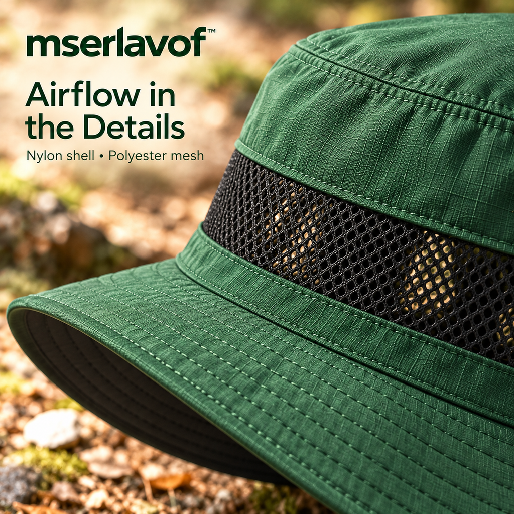 mserlavof™ HorizonBrim Packable Outdoor Hat | Wide-Brim Hiking and Fishing Hat with Mesh Ventilation, Adjustable Fit & Removable Chin Cord