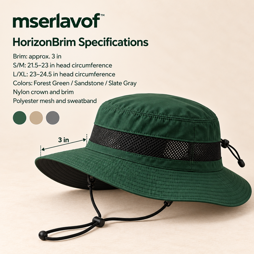 mserlavof™ HorizonBrim Packable Outdoor Hat | Wide-Brim Hiking and Fishing Hat with Mesh Ventilation, Adjustable Fit & Removable Chin Cord