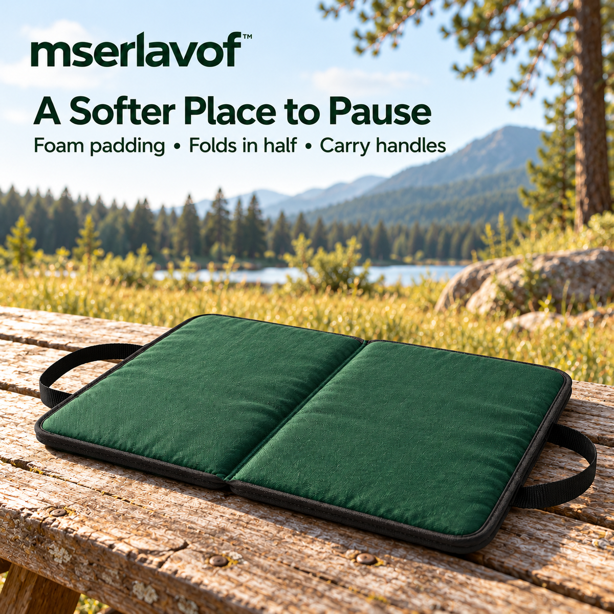 mserlavof™ FieldPause Folding Seat Cushion | Portable Padded Stadium Seat Pad with Carry Handles for Bleachers, Picnics & Camping