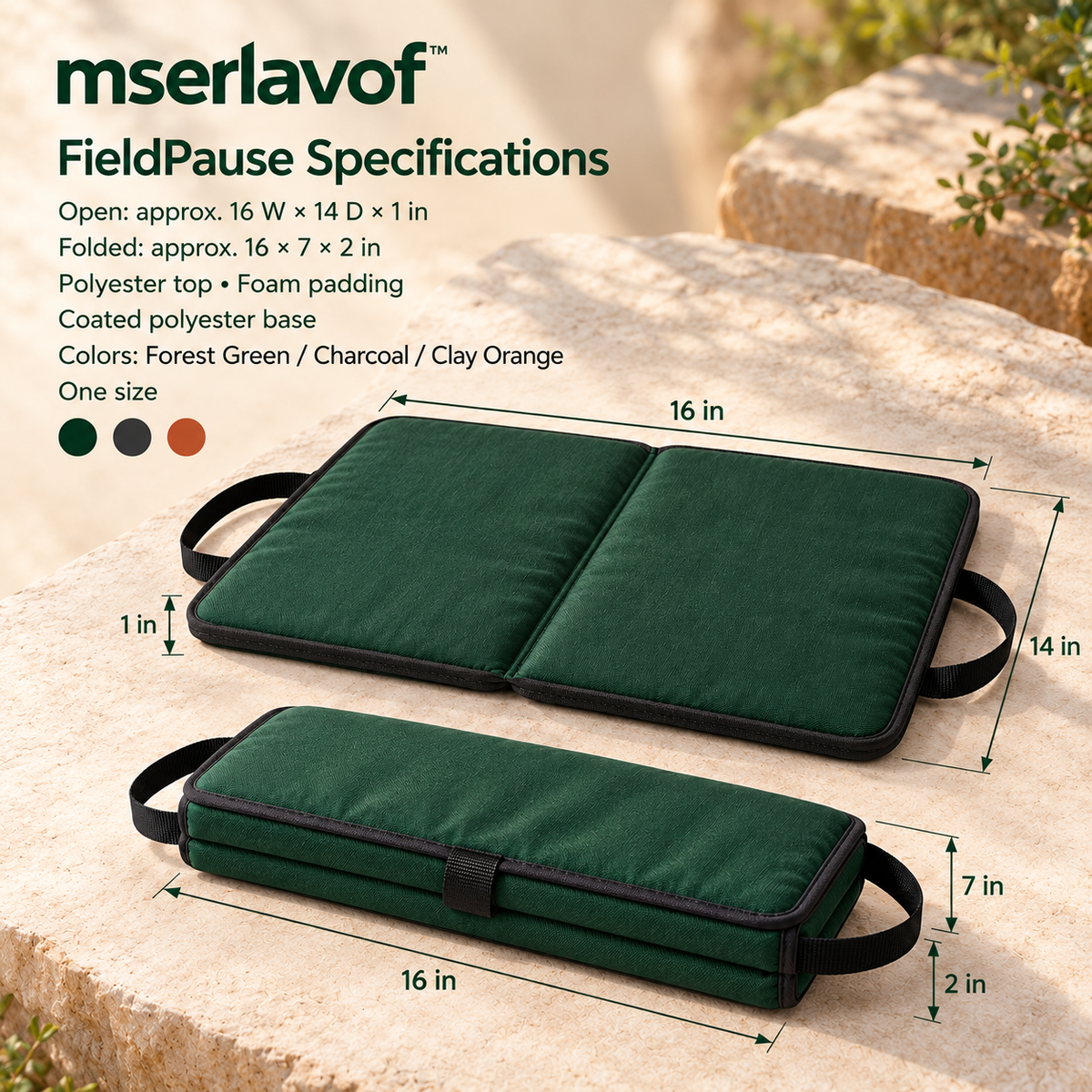 mserlavof™ FieldPause Folding Seat Cushion | Portable Padded Stadium Seat Pad with Carry Handles for Bleachers, Picnics & Camping