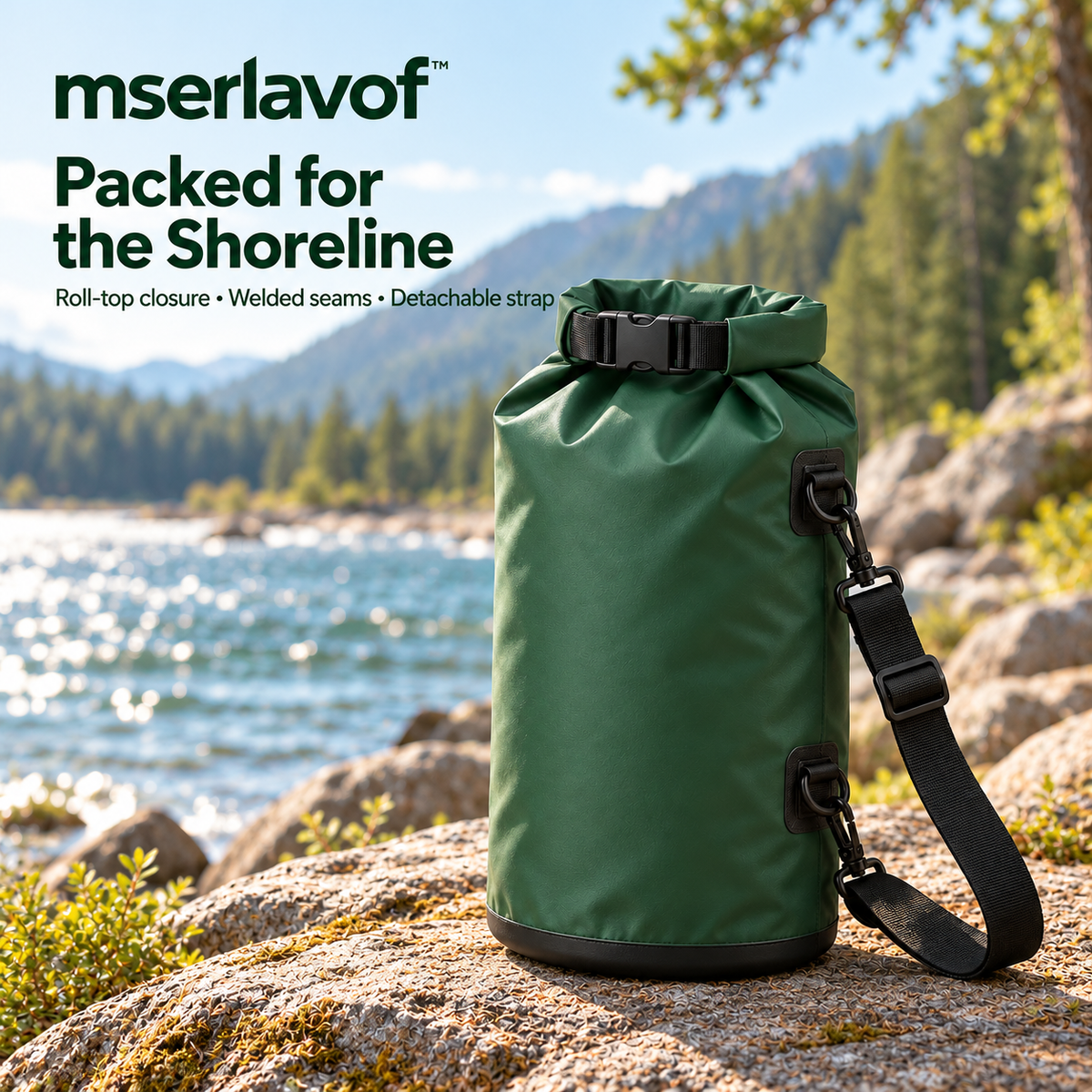 mserlavof™ ShoreRoll 10L Roll-Top Dry Bag | Coated Outdoor Gear Sack with Welded Seams & Adjustable Shoulder Strap for Shoreline Trips