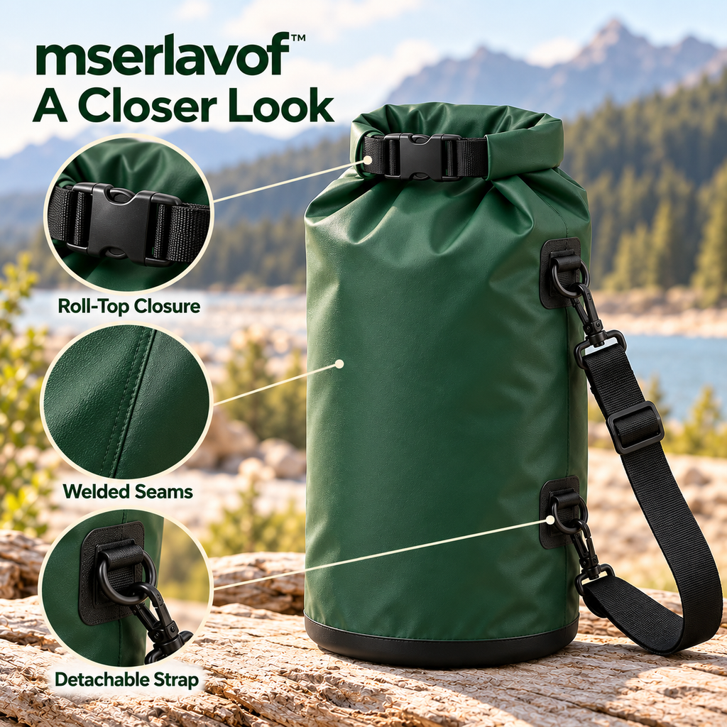 mserlavof™ ShoreRoll 10L Roll-Top Dry Bag | Coated Outdoor Gear Sack with Welded Seams & Adjustable Shoulder Strap for Shoreline Trips
