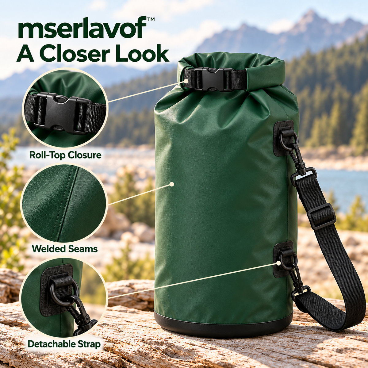 mserlavof™ ShoreRoll 10L Roll-Top Dry Bag | Coated Outdoor Gear Sack with Welded Seams & Adjustable Shoulder Strap for Shoreline Trips