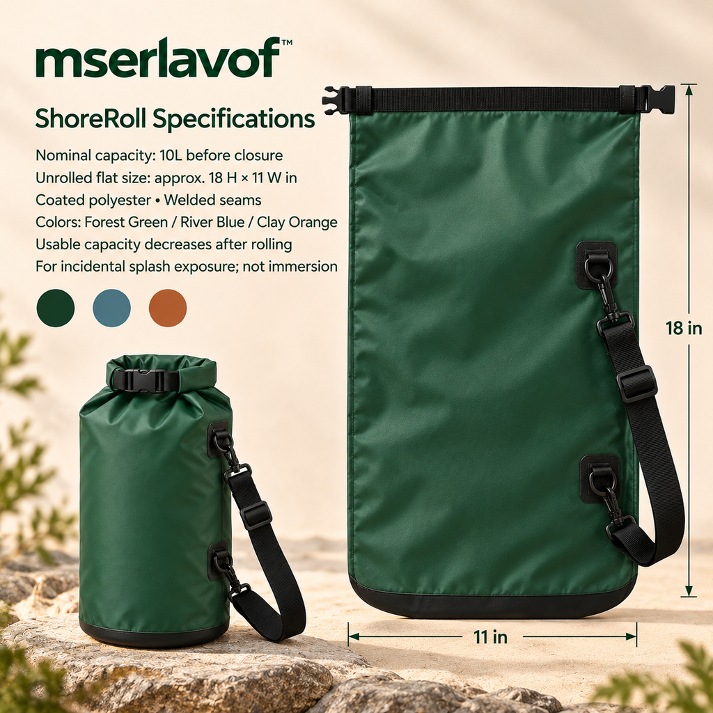 mserlavof™ ShoreRoll 10L Roll-Top Dry Bag | Coated Outdoor Gear Sack with Welded Seams & Adjustable Shoulder Strap for Shoreline Trips