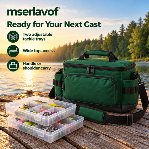mserlavof™ CreekSide Fishing Tackle Bag | Compact Shoulder Gear Organizer with 2 Adjustable Tackle Trays, Tool Loops & Exterior Pockets