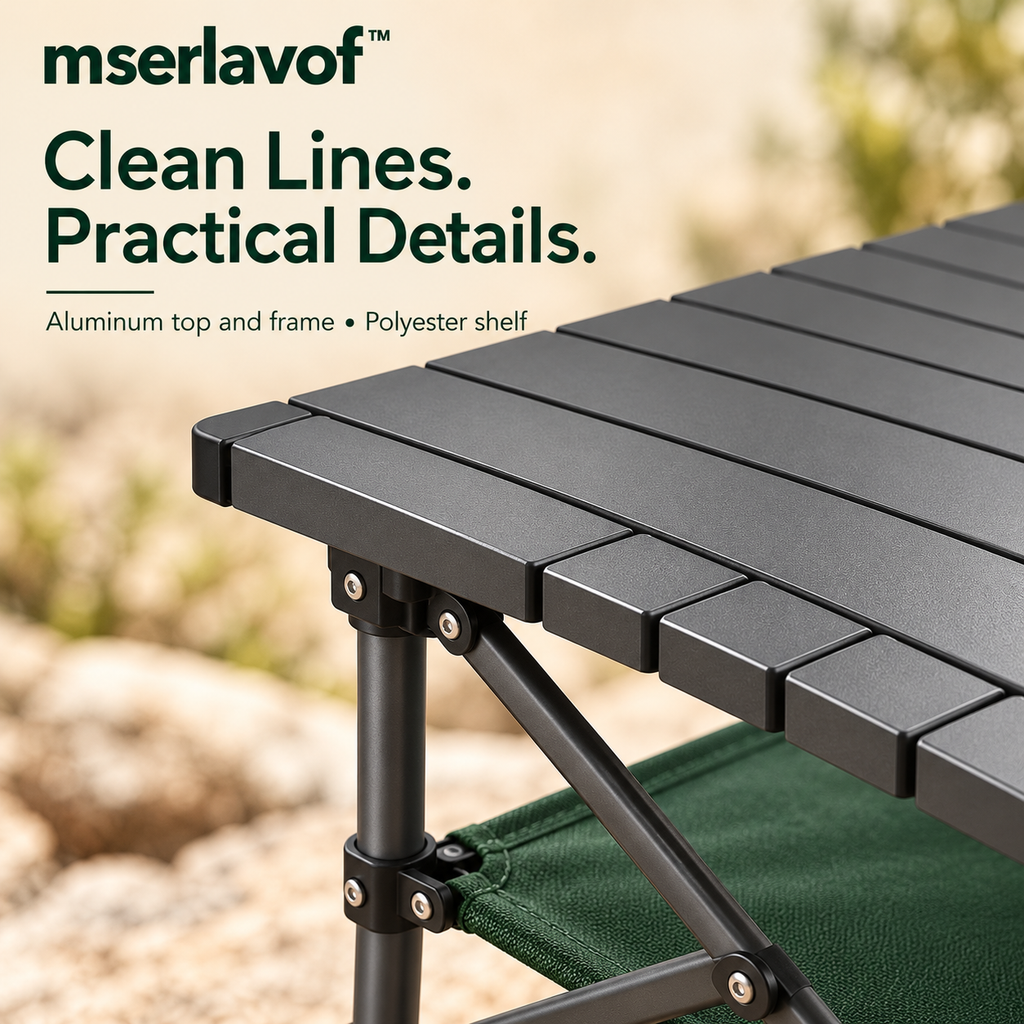 mserlavof™ MesaFold Aluminum Camping Table | Portable Roll-Top Outdoor Table with Folding Frame, Storage Shelf & Carry Bag