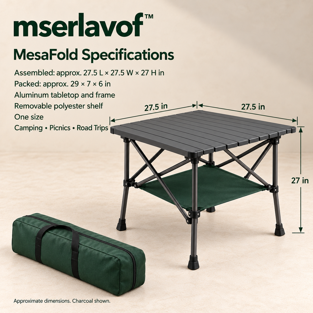 mserlavof™ MesaFold Aluminum Camping Table | Portable Roll-Top Outdoor Table with Folding Frame, Storage Shelf & Carry Bag