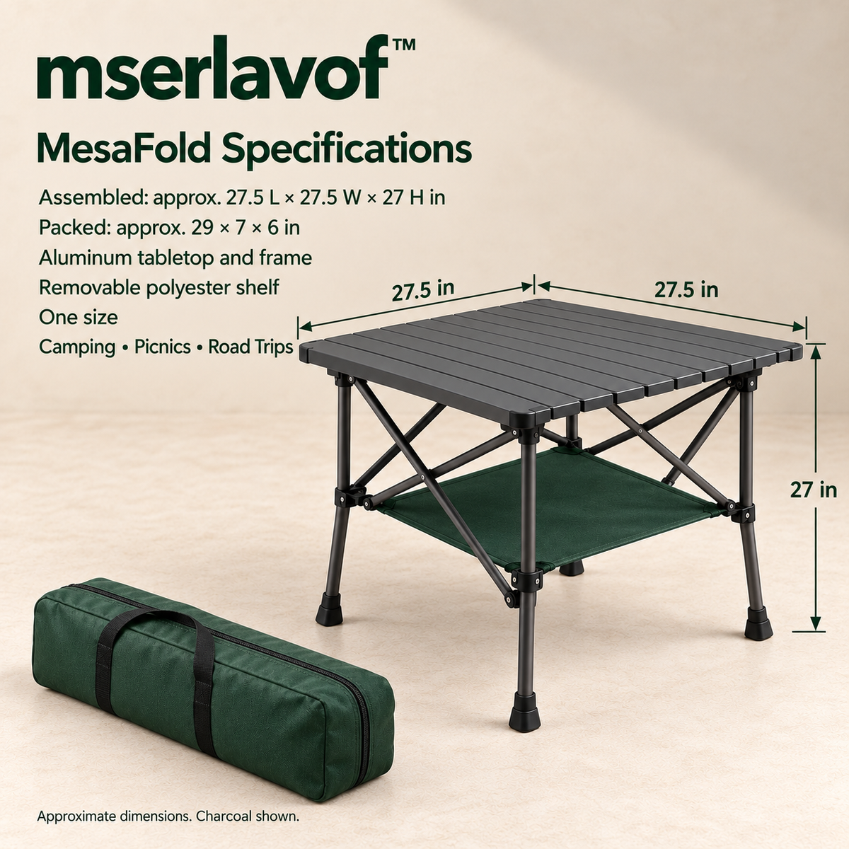 mserlavof™ MesaFold Aluminum Camping Table | Portable Roll-Top Outdoor Table with Folding Frame, Storage Shelf & Carry Bag