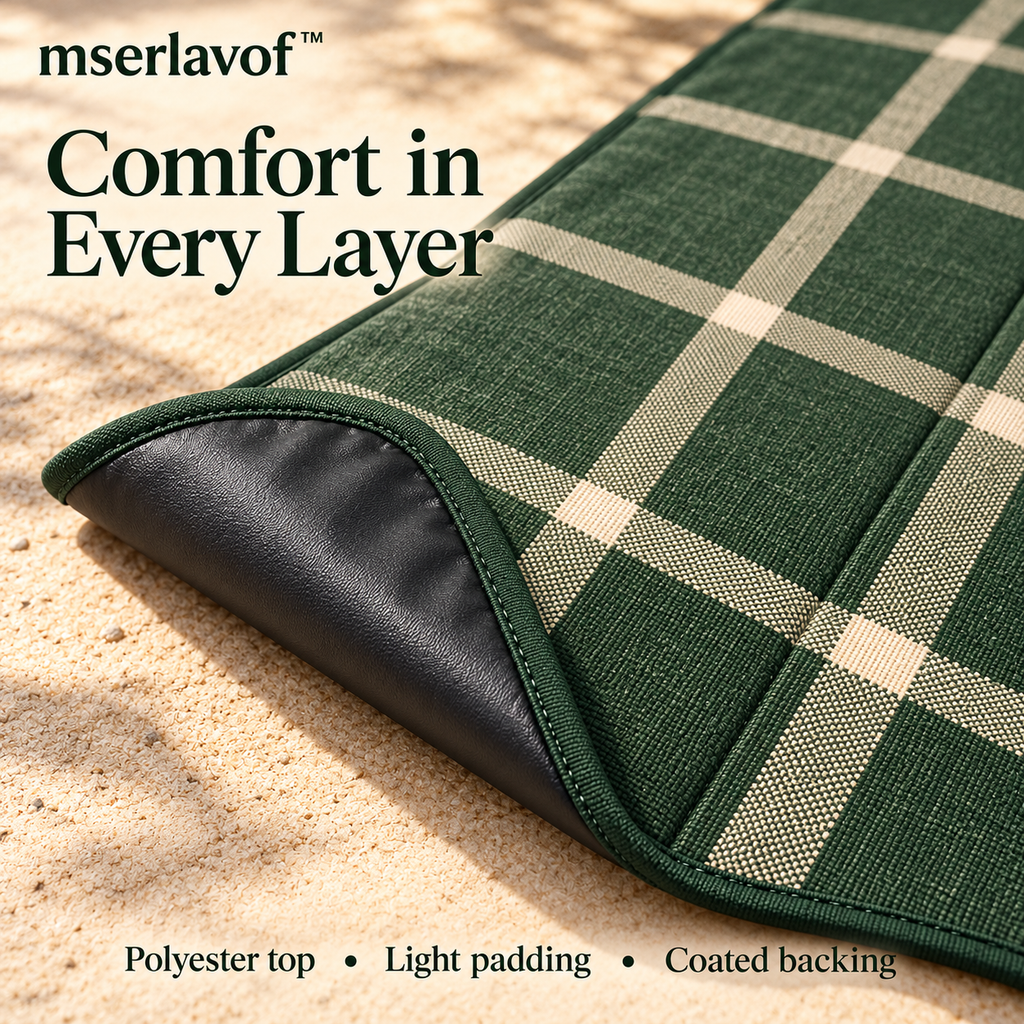 mserlavof™ MeadowGrid Picnic Blanket | 80" × 60" Foldable Outdoor Mat with Padded Layers, Coated Backing & Carry Handle