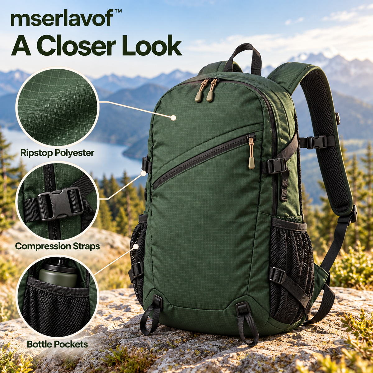 mserlavof™ TrailForm 20L Hiking Daypack | Outdoor Backpack with Bottle Pockets, Trekking Pole Loops & Padded Shoulder Straps