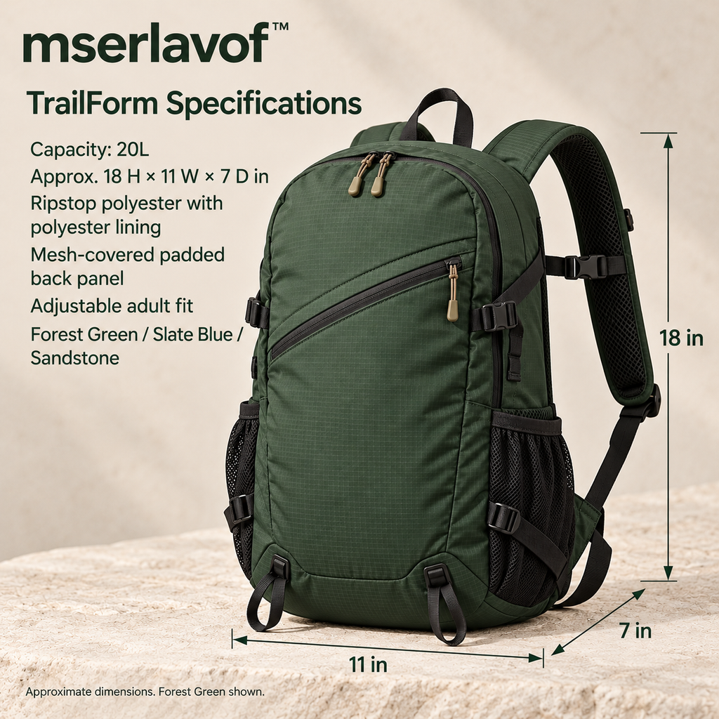 mserlavof™ TrailForm 20L Hiking Daypack | Outdoor Backpack with Bottle Pockets, Trekking Pole Loops & Padded Shoulder Straps