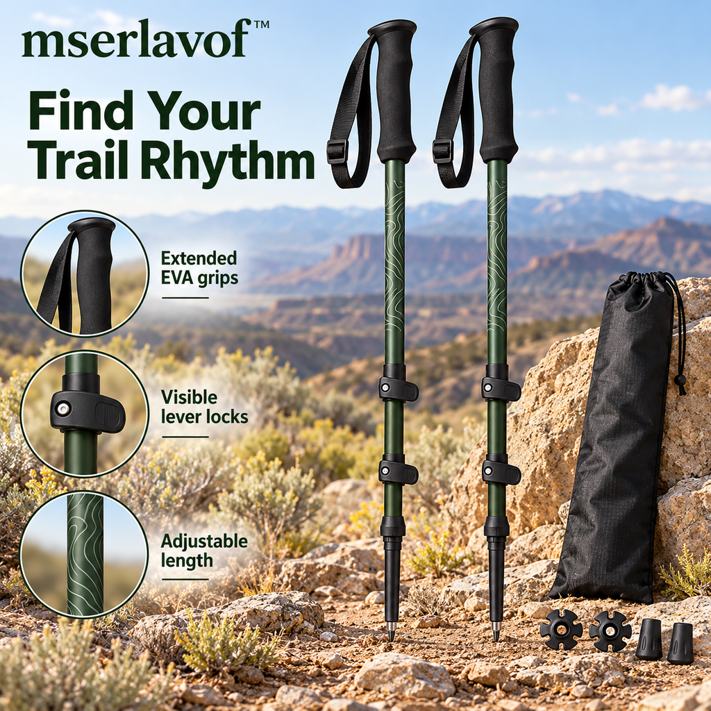 mserlavof™ Switchback Adjustable Trekking Poles | Aluminum Hiking Pole Pair with Lever Locks, EVA Grips, Rubber Tips & Trail Baskets