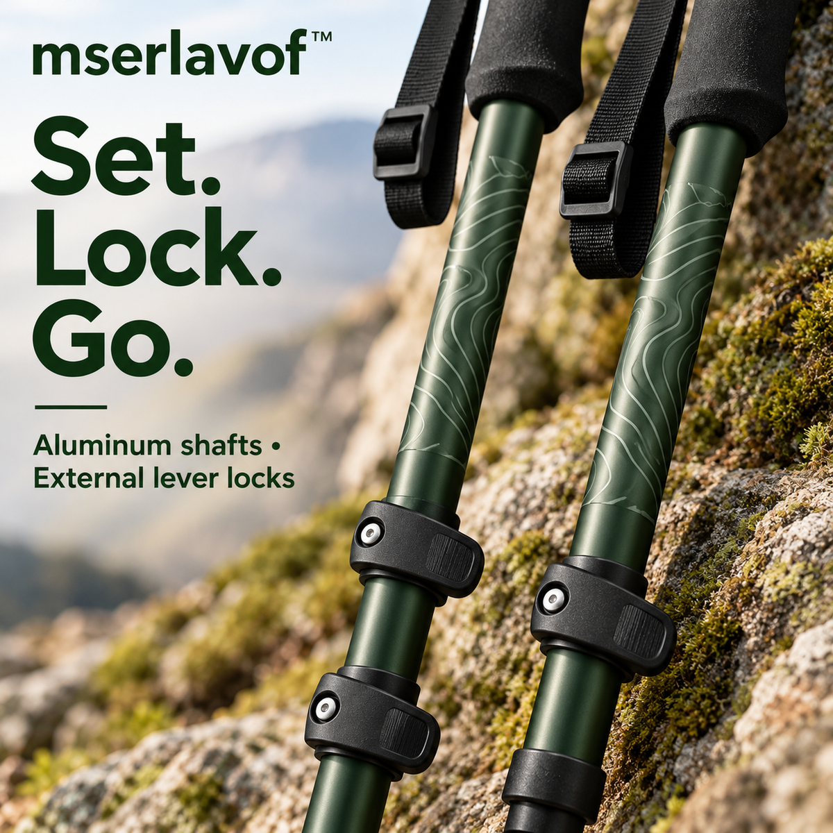 mserlavof™ Switchback Adjustable Trekking Poles | Aluminum Hiking Pole Pair with Lever Locks, EVA Grips, Rubber Tips & Trail Baskets