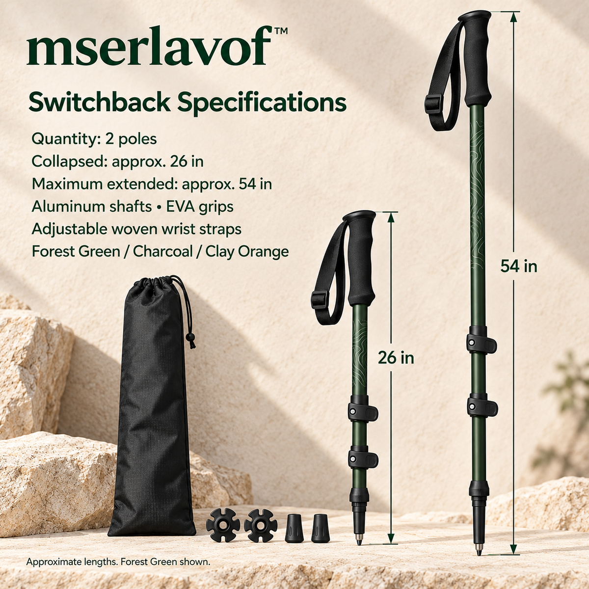 mserlavof™ Switchback Adjustable Trekking Poles | Aluminum Hiking Pole Pair with Lever Locks, EVA Grips, Rubber Tips & Trail Baskets