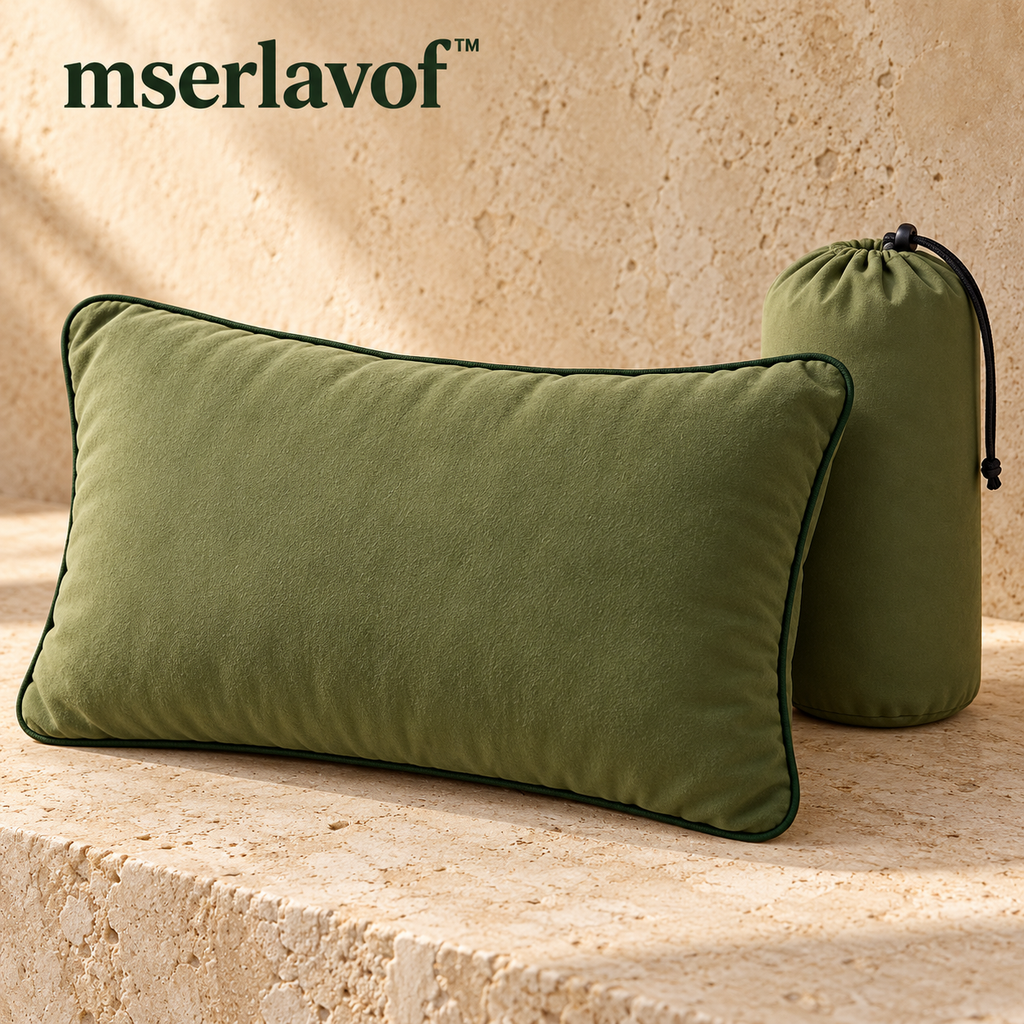 mserlavof™ CloudTrail Packable Camping Pillow | 18" × 12" Compressible Travel Pillow with Removable Cover & Drawstring Stuff Sack