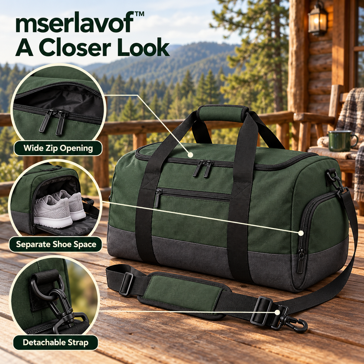 mserlavof™ RoamWeek 40L Travel Duffel Bag | Outdoor Weekender Gear Bag with Shoe Compartment, Shoulder Strap & Wide Zip Opening