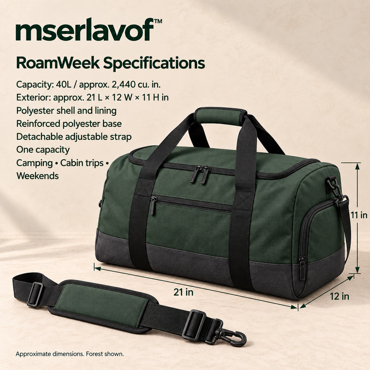 mserlavof™ RoamWeek 40L Travel Duffel Bag | Outdoor Weekender Gear Bag with Shoe Compartment, Shoulder Strap & Wide Zip Opening