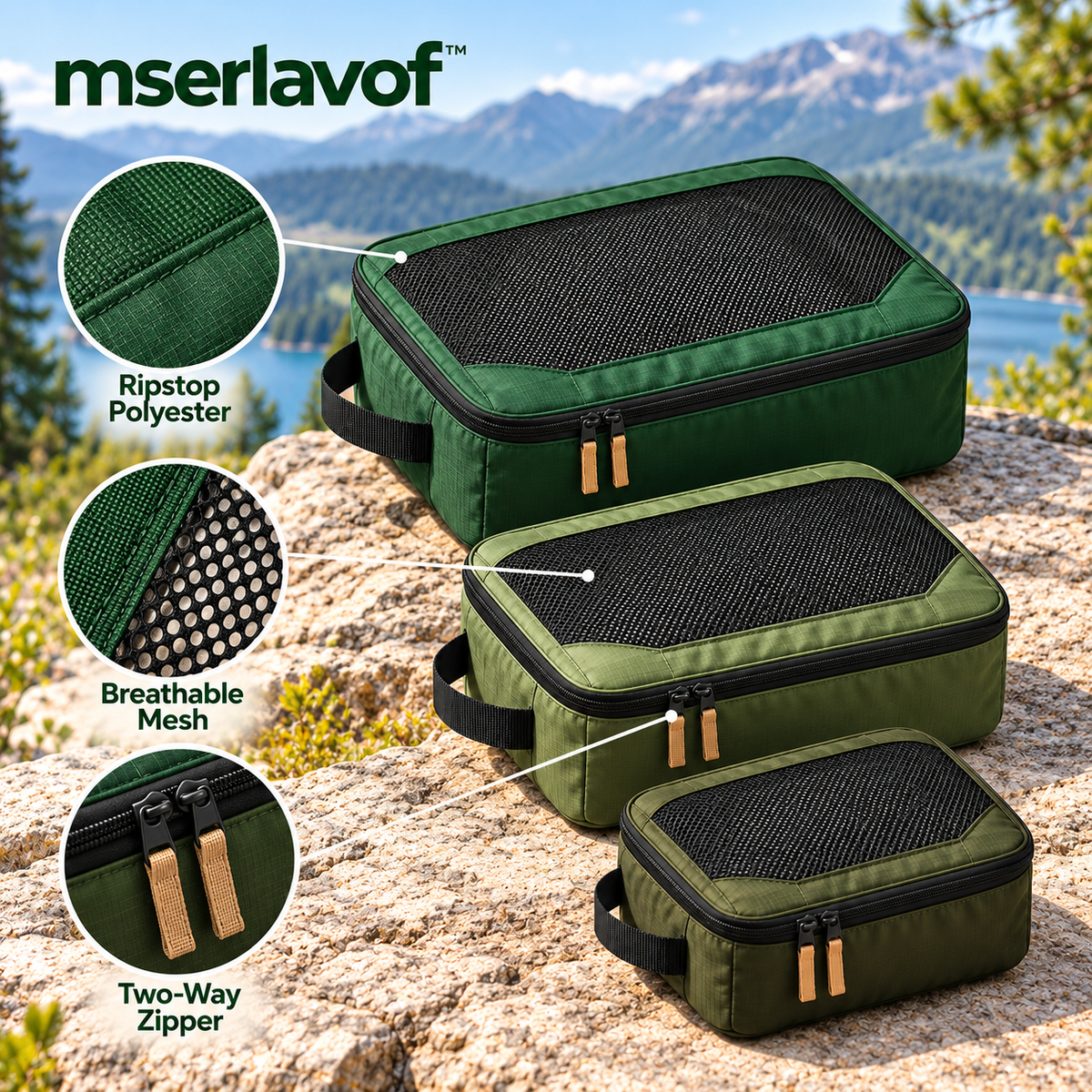 mserlavof™ RouteSort Packing Cube Set | 3 Travel Organizers with Mesh Panels, Grab Handles & Two-Way Zippers for Duffels and Backpacks