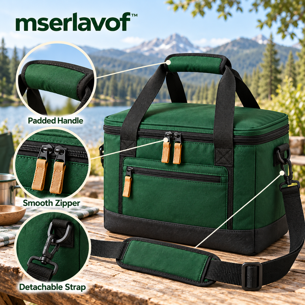 mserlavof™ Waypoint Soft Cooler Bag | 12-Can Insulated Lunch and Picnic Cooler with Removable Liner, Front Pocket & Shoulder Strap